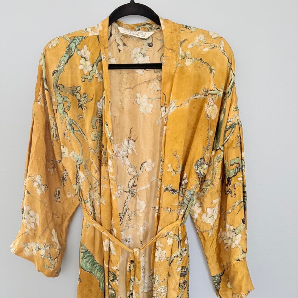 Nomads Silk Floral Duster Robe / Maxi Cover-Up – Mustard Gold – One Size - Picture 3 of 5